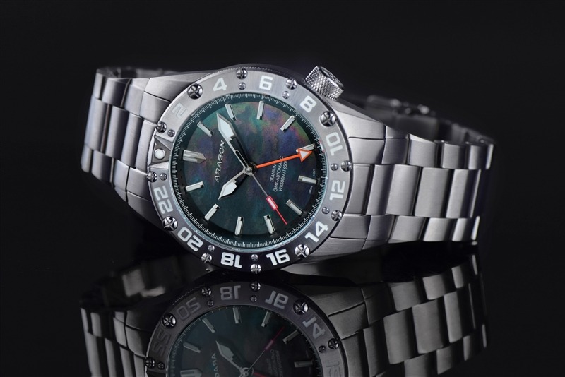 ARAGON Enforcer Titanium GMT 9075 Black MOP 50mm