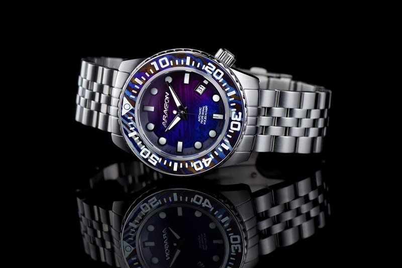 ARAGON EVO Meteorite Swiss Automatic Titanium Damascus Blue 45mm Limited Edition
