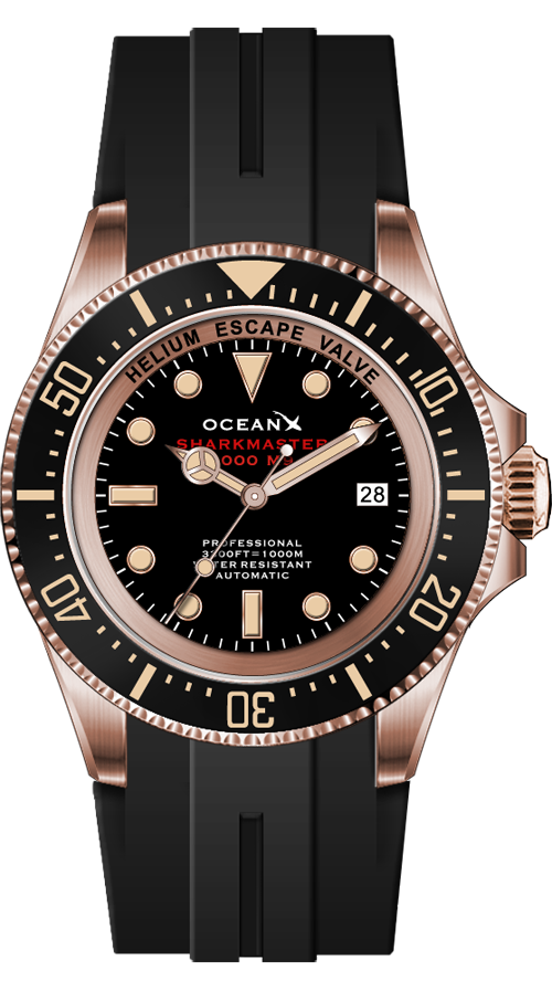 OceanX Sharkmaster 1000 M9 Black-Gold IP Automatic Rubber