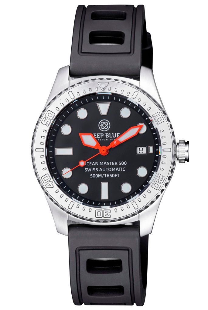 Deep Blue Ocean Master 500 Swiss Automatic 40 mm Black Orange I Gummiarmband