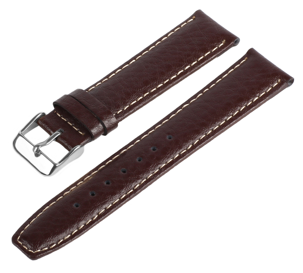 Lederarmband Dunkelbraun-Weiß WB60 Genarbt Gepolstert Uhrenarmband