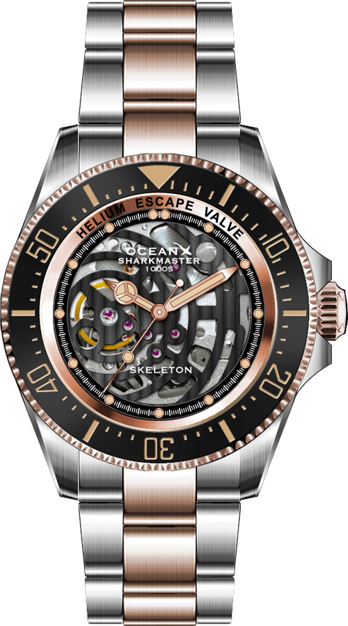 OceanX Sharkmaster 1000 Black-Gold Skeleton Automatic