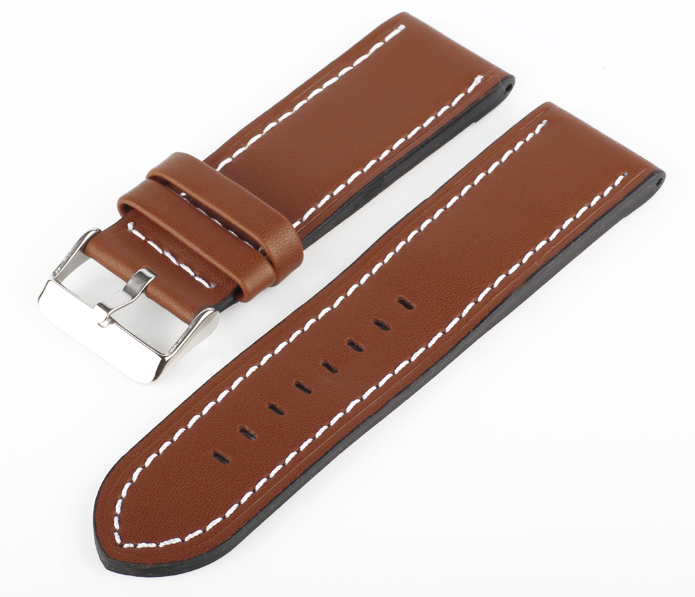 Uhren Lederarmband Hell-Braun-Weiß XXL MX17 Glattleder