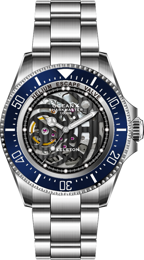 OceanX Sharkmaster 1000 Black-Blue Skeleton Automatic