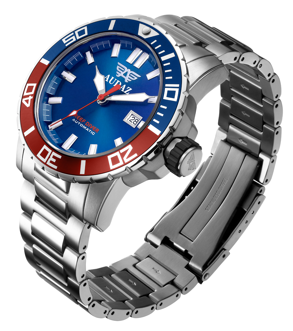 Audaz Reef Diver Blue-Red 45mm Automatic inkl. Gummiarmband