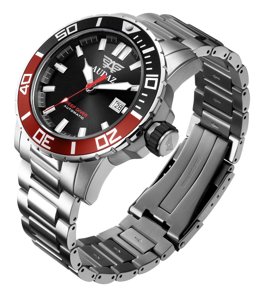 Audaz Reef Diver Black 45mm Automatic inkl. Gummiarmband