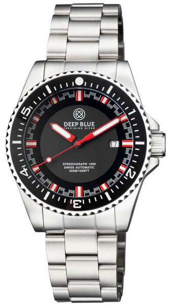 Deep Blue Speedograph 1000 Black Red Automatic Steel