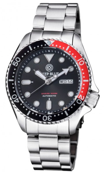 Deep Blue Military Diver 300 Automatic Black-Red Steel