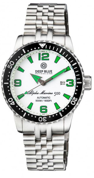 Deep Blue Pro Alpha Marine 500m 44mm Black-White Full White-Green Lume