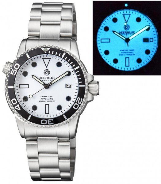 Deep Blue Diver 1000 White Lume Steel