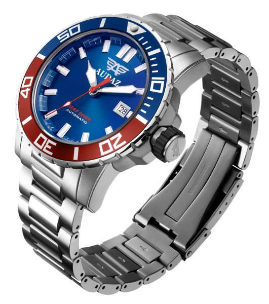 Audaz Reef Diver Blue-Red 45mm Automatic inkl. Gummiarmband