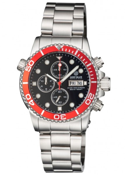 Deep Blue Diver 1000 Chrono Black-Red Steel