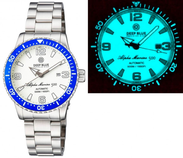 Deep Blue Pro Alpha Marine 500m 44mm White Blue Full Lume