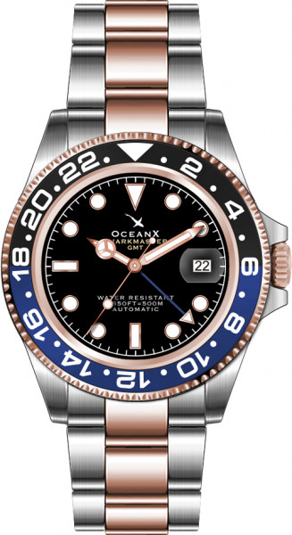 OceanX Sharkmaster GMT 42mm Black-Blue Gold-IP Automatic
