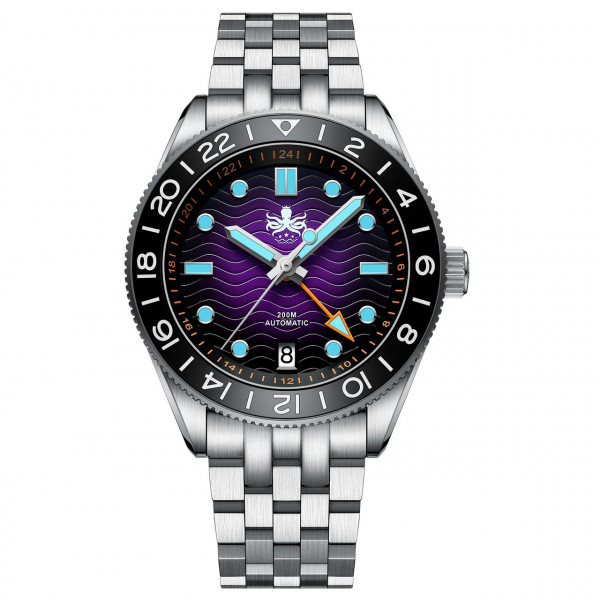 Phoibos Wave Master Purple GMT 200m Diver Automatic Steel